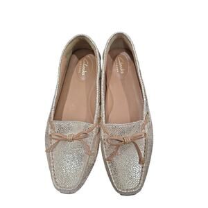 Clark Artisan Gold Speckled Slip On Dunbar Driving Shoes Size 6.5M Comfort Soft